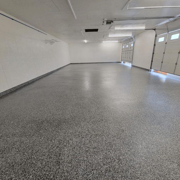 Evergreen garage epoxy flooring upgrade with high-gloss polyaspartic topcoat