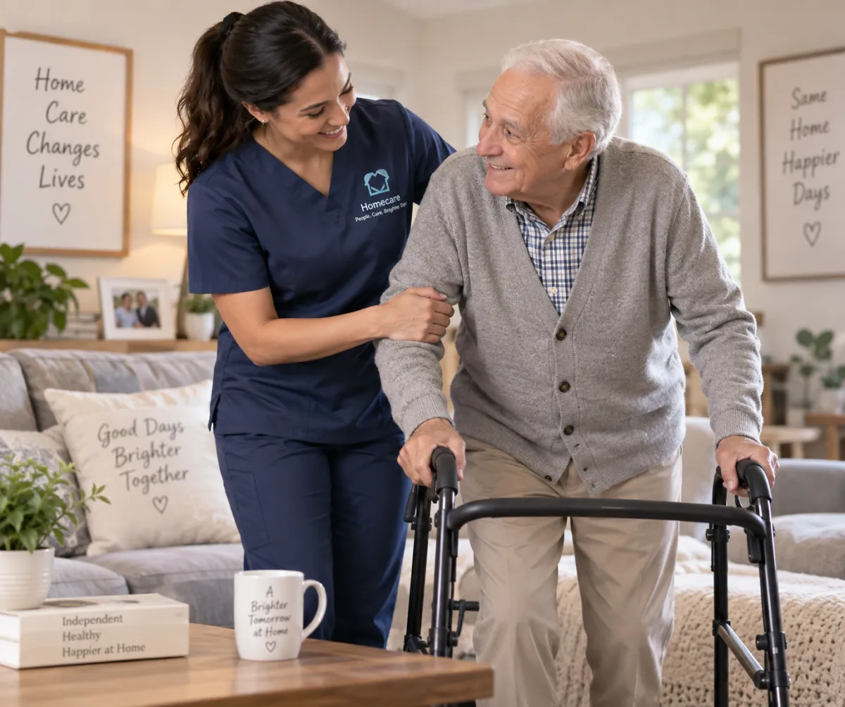 Caregiver providing compassionate support to an older adult at home