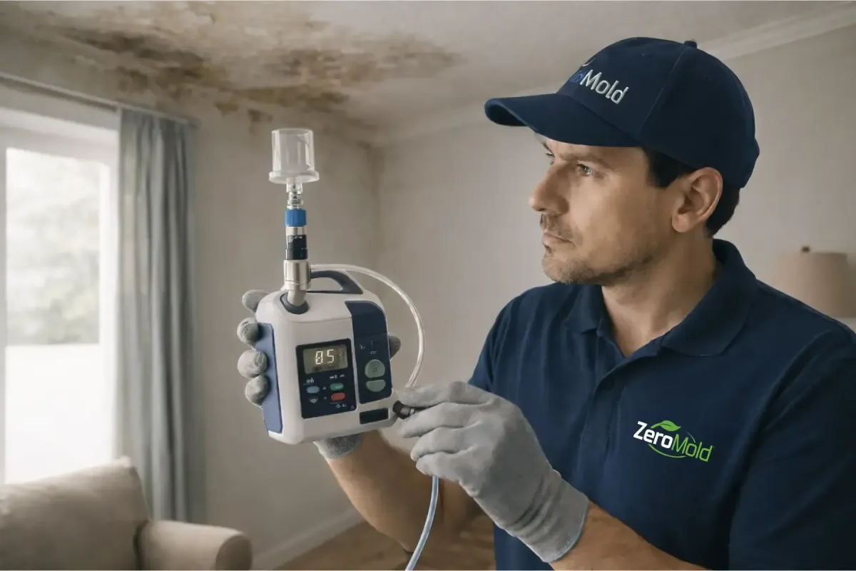 spraying mold with solution