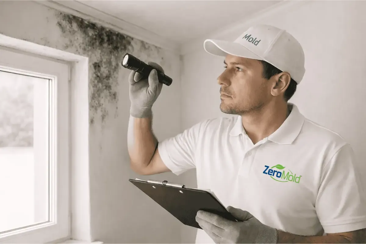 spraying mold with solution
