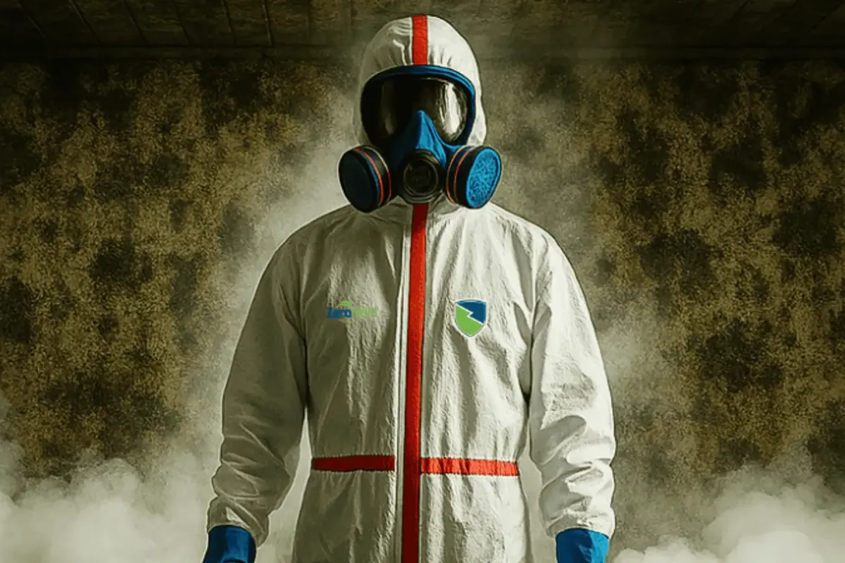 Mold technician in personal protective equipment 