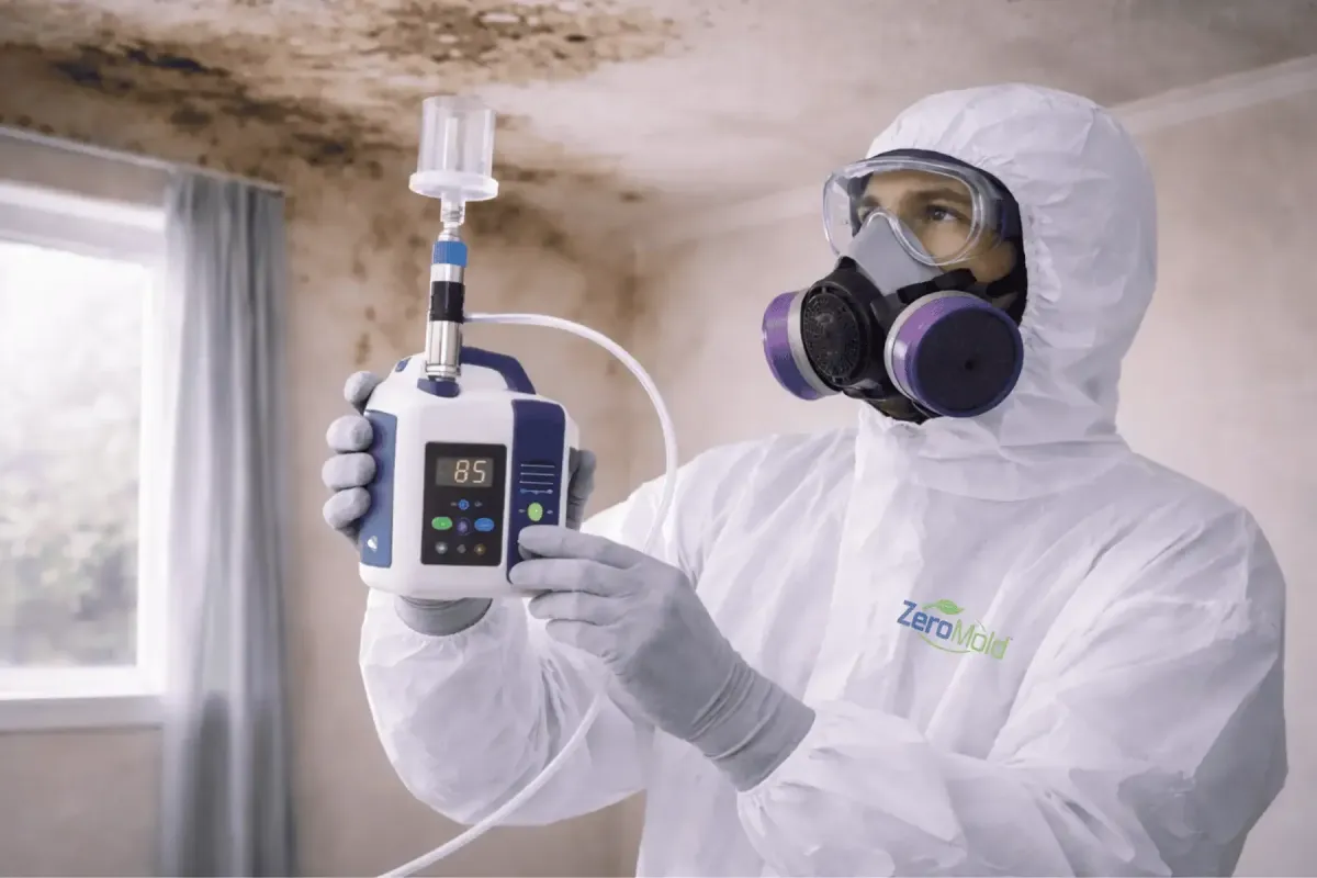 Tech taking air quality mold test