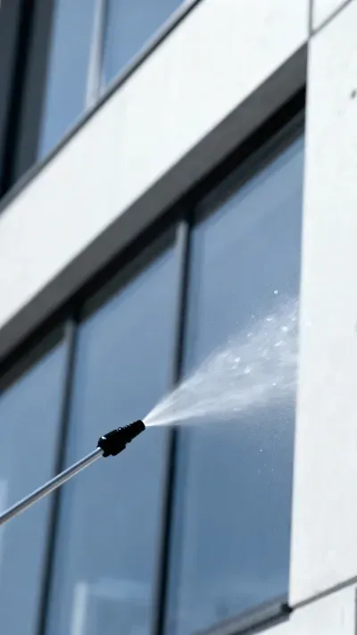 Building being pressure washed