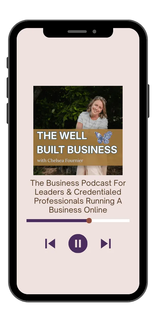 Mock-up image of cover art for The Well Built Business Podcast playing on a smartphone
