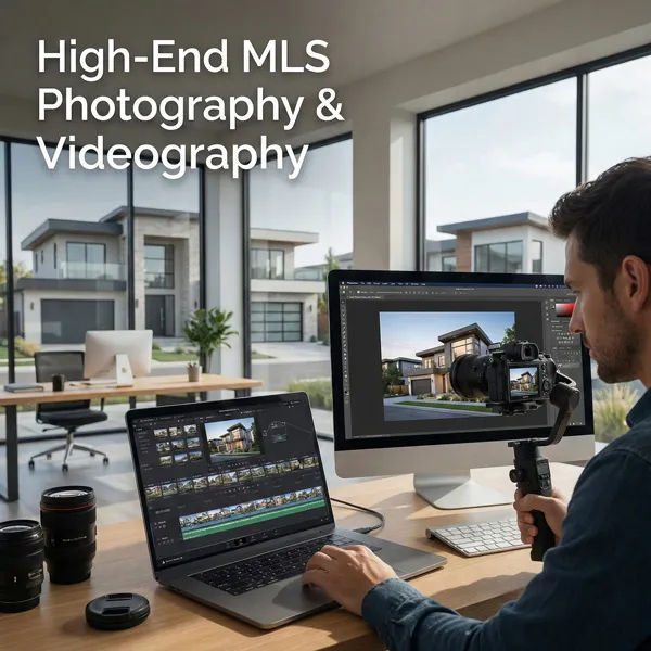 Photographer and videographer seated in front of a computer screen editing high-quality photos and video, with DaVinci Resolve and Photoshop open for professional post-production.