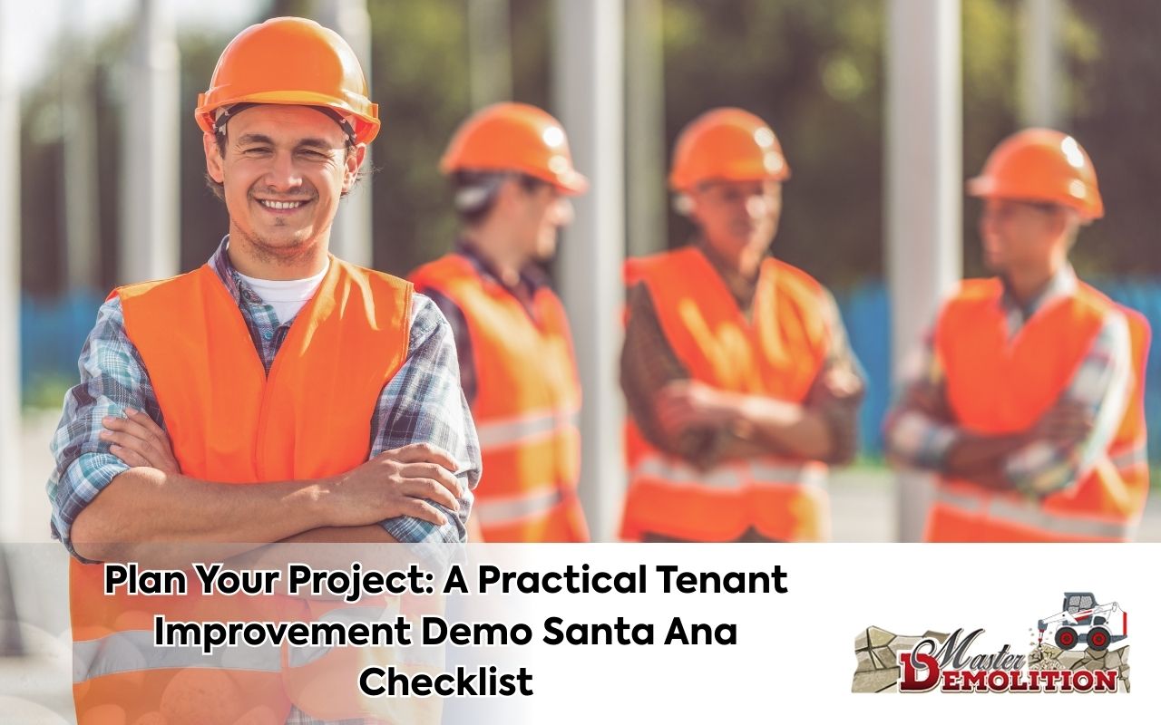 Tenant improvement demo Santa Ana checklist during a pre-demo site walkthrough in Santa Ana