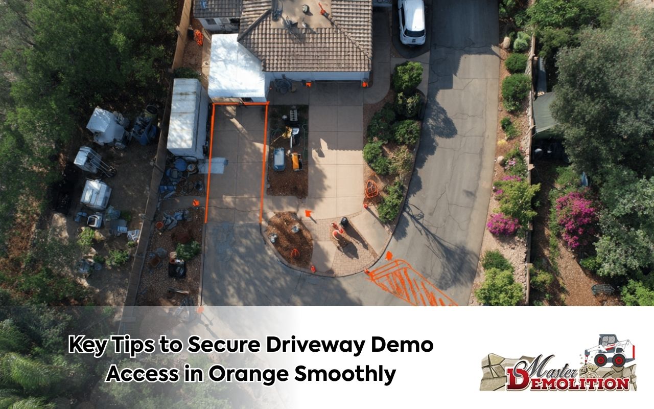 driveway demo access in Orange with marked entry and equipment planning