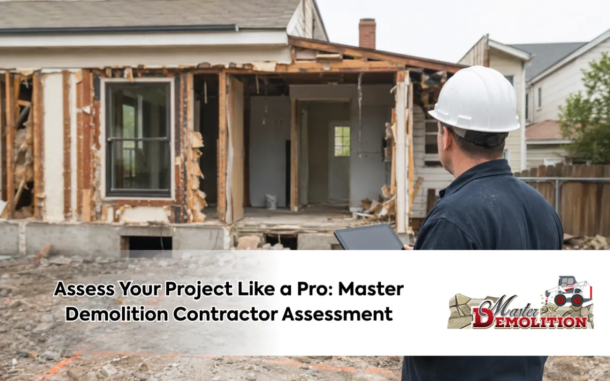 Contractor reviewing a demolition project assessment on site
