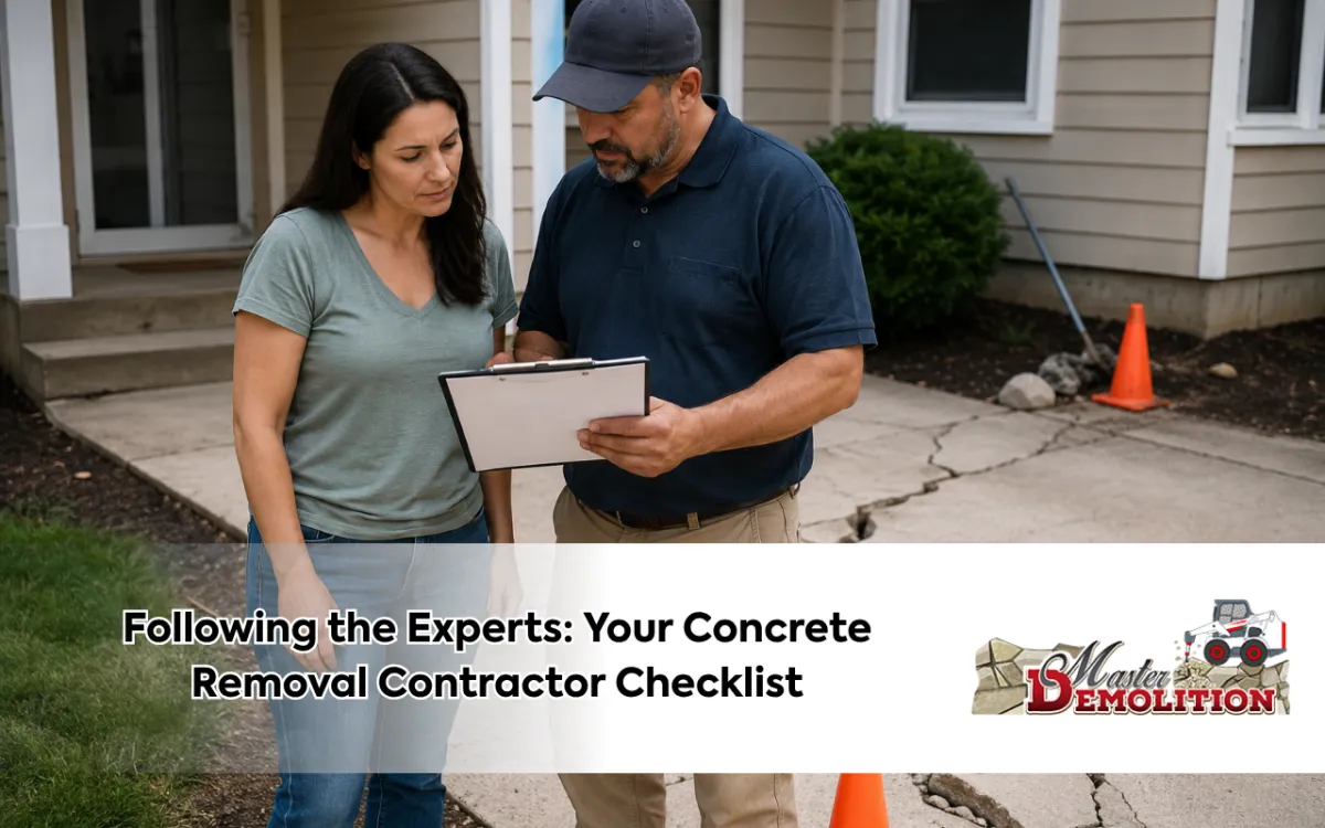 Property owner reviewing a concrete removal contractor checklist