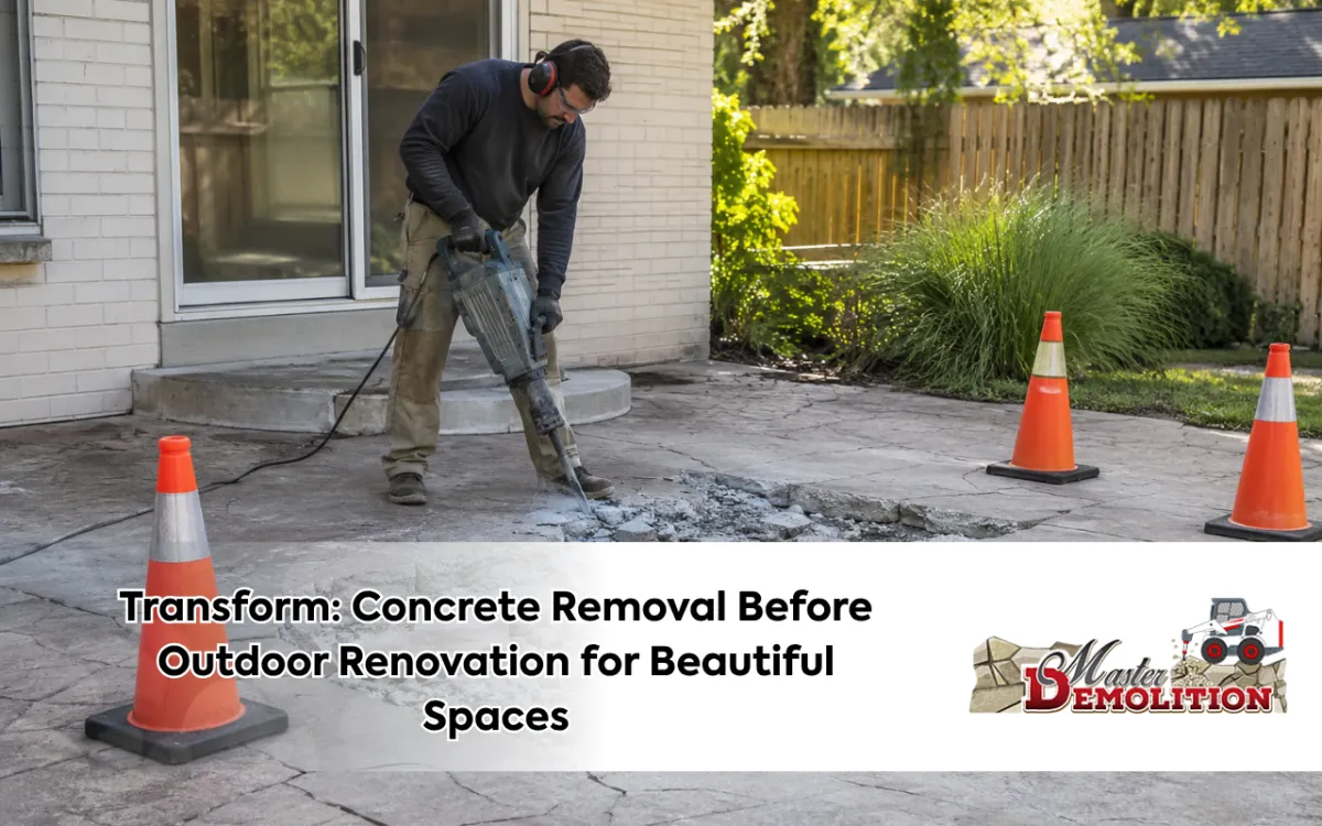 Concrete removal before outdoor renovation begins on an old patio