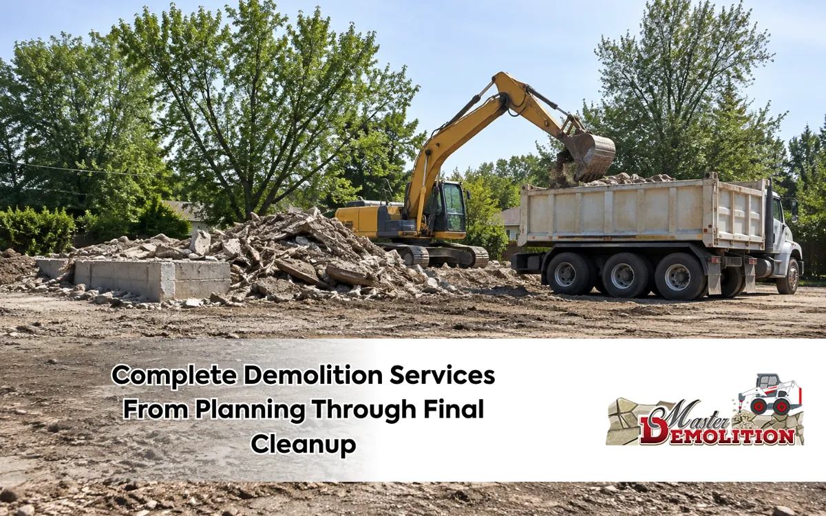 Complete demolition services covering teardown, hauling, and final cleanup