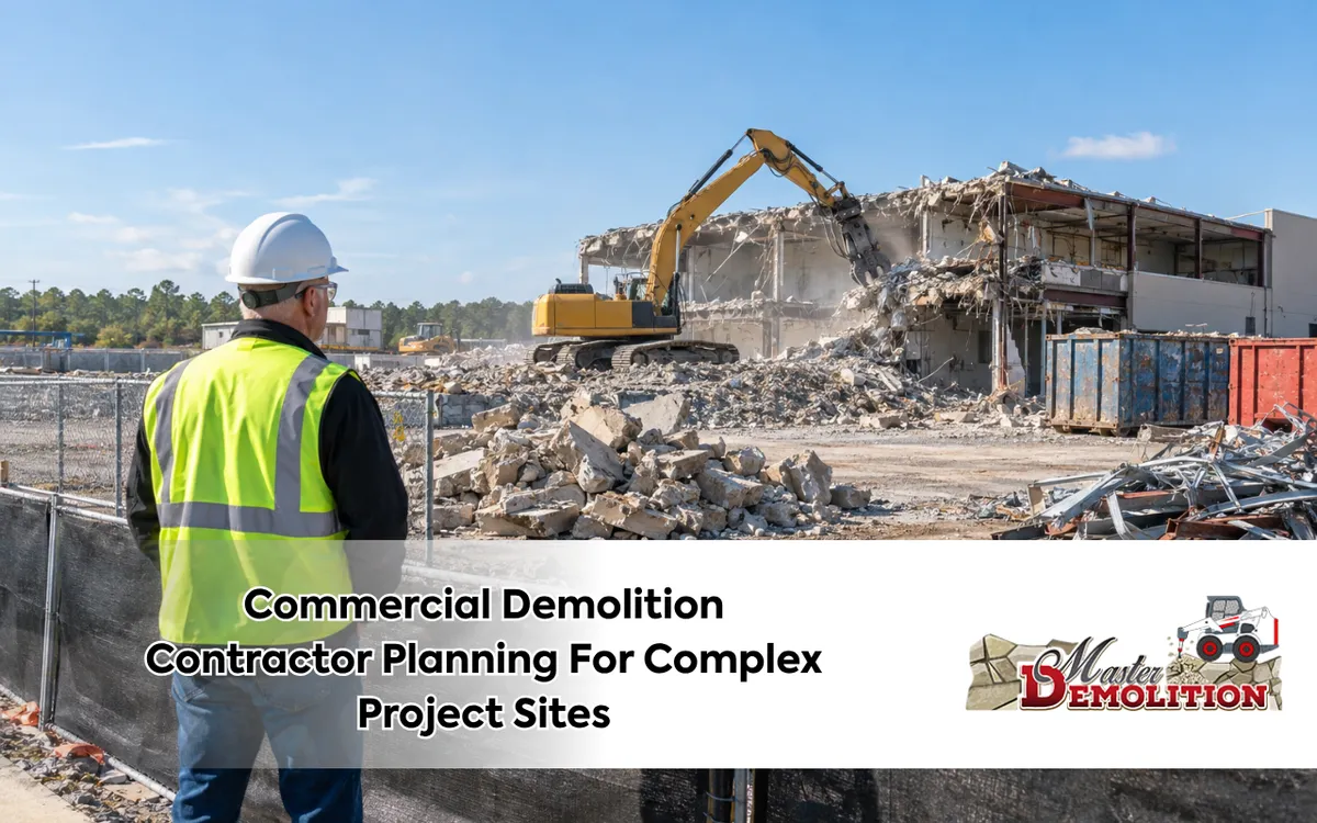 Commercial demolition contractor managing a large demolition project site