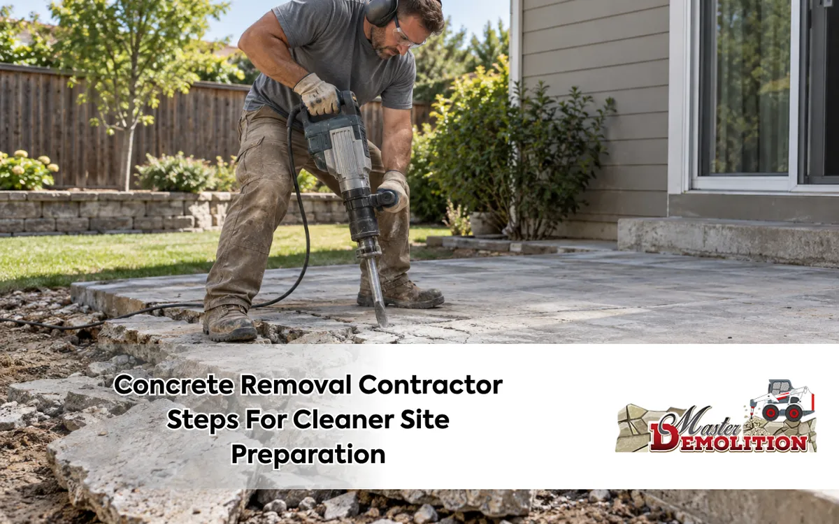Concrete removal contractor breaking a slab into manageable sections