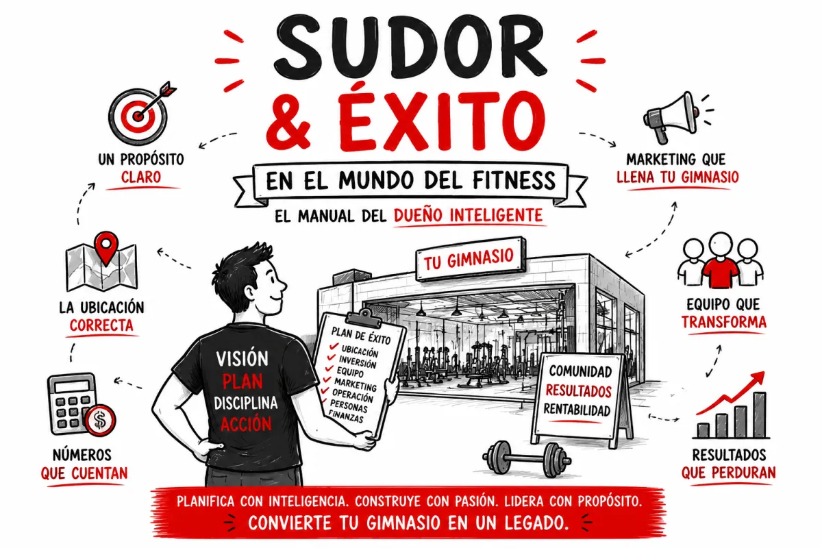 Infografía profesional que ilustra planificación estratégica y costos de apertura de un gimnasio en México, destacando inversión, preventa y crecimiento de clientes.