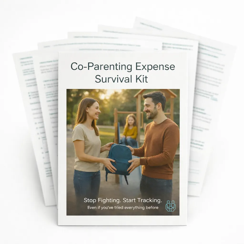 Cover image of the Co-Parenting Expense Survival Kit, a printable guide designed to help co-parents track shared expenses and child-related costs calmly and consistently.
