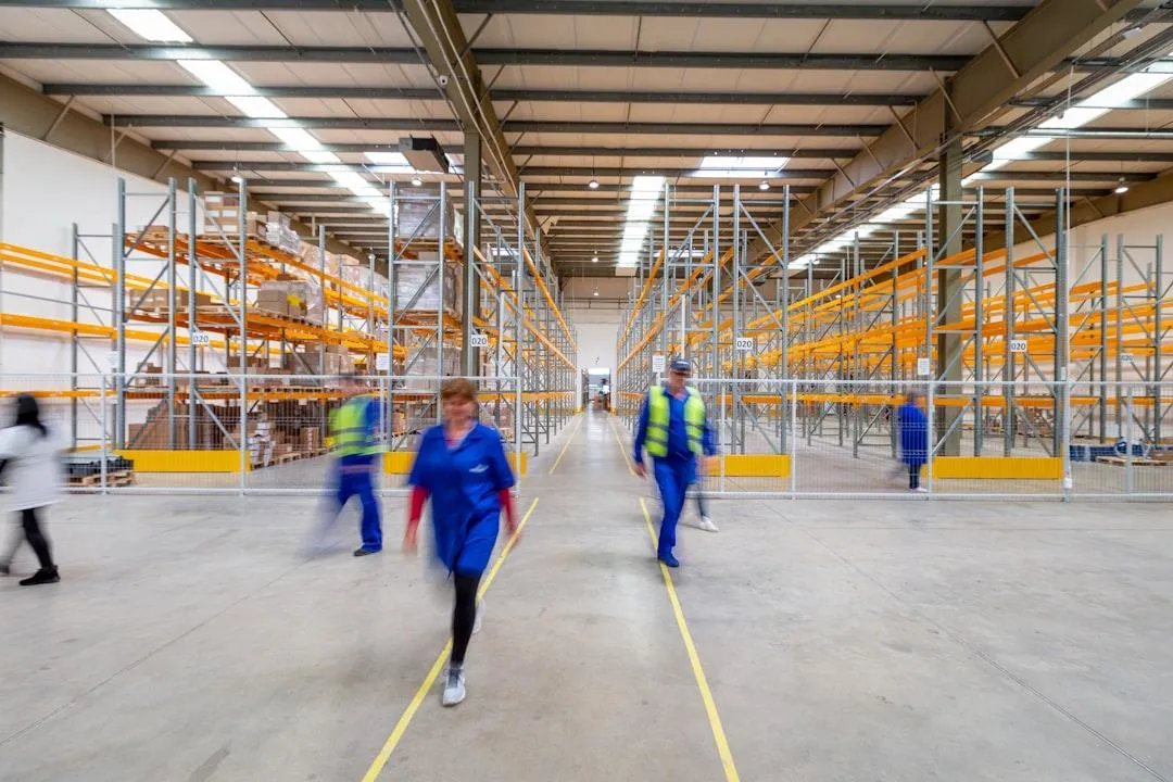 warehouse employees stepping away