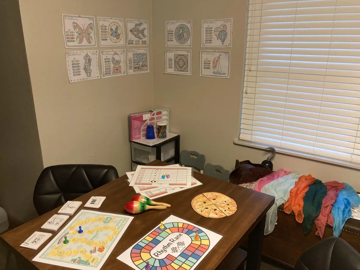 music activity center in studio displaying games....
