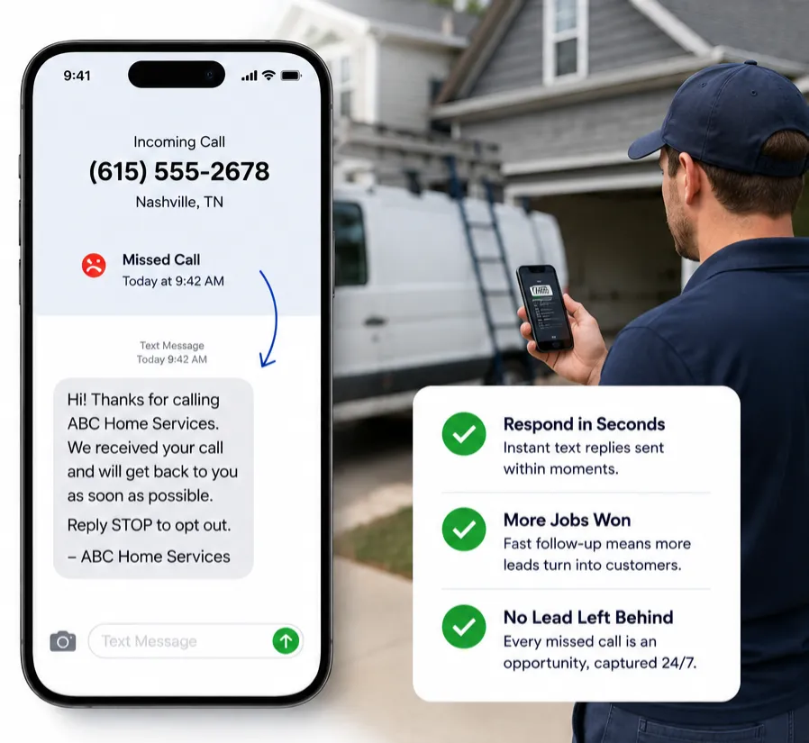 an infographic explaining why texting back a missed call from a customer is important for companies so they don't miss clients