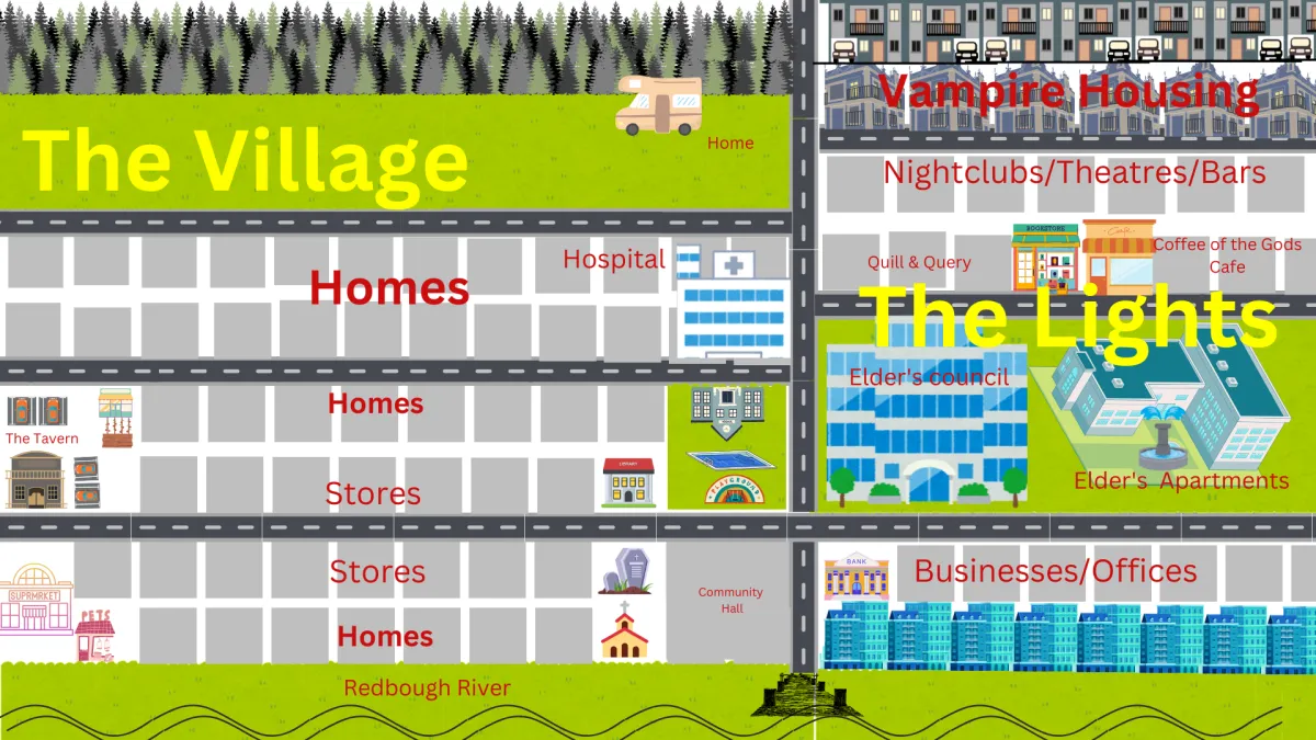 Karah's map of Redbough including The Village and The Lights