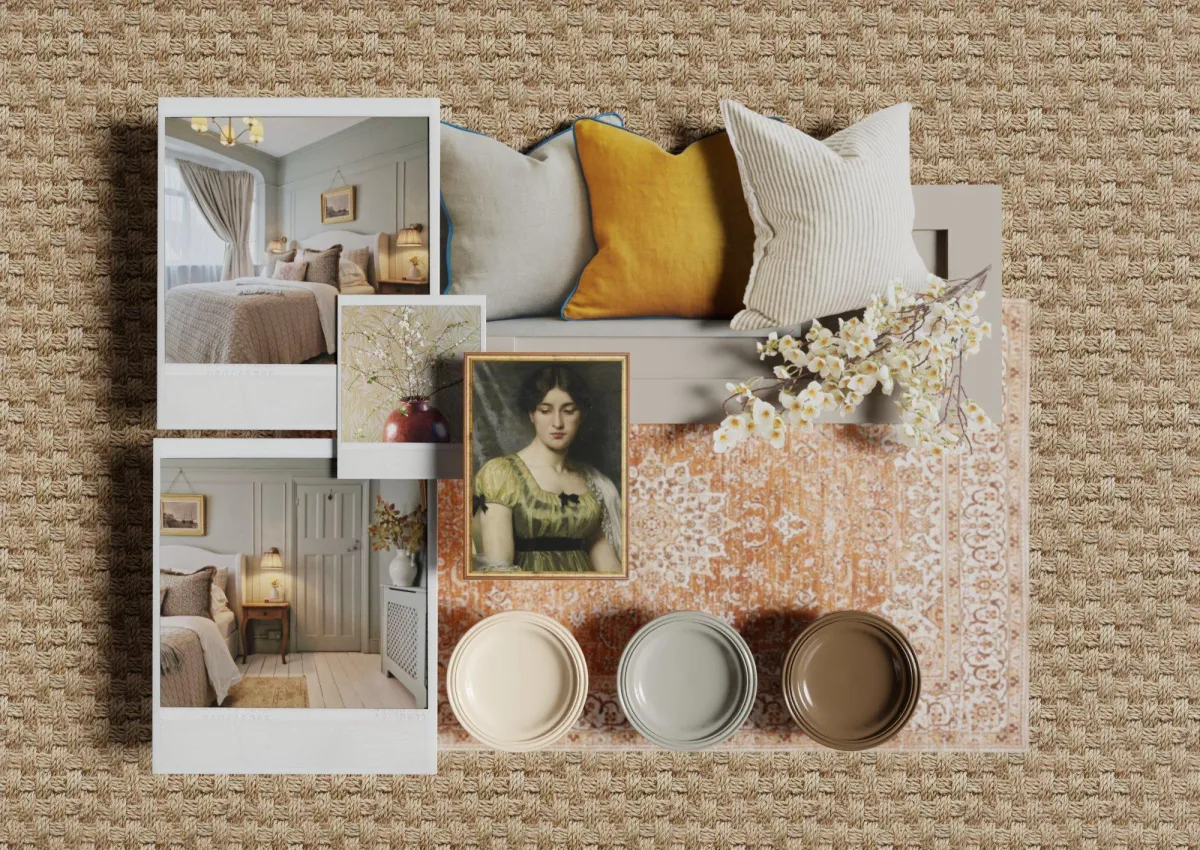 Interior Design mood board, vintage, country, traditional decor