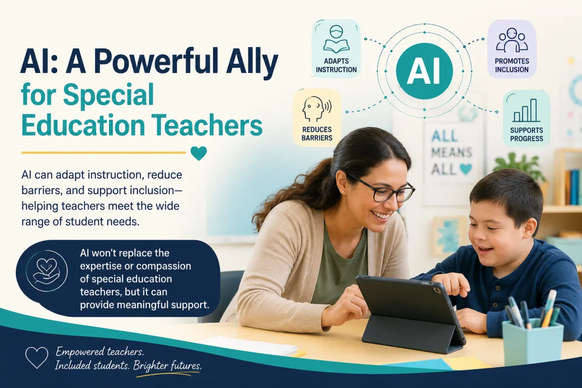 AI can support special education by offering tailored resources, assistive technology, and data-driven insights. 