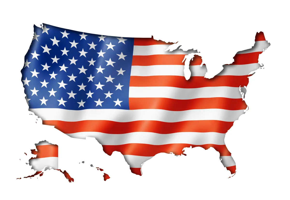 U.S. map styled with the American flag, representing Collective Power’s nationwide energy broker services and access to local electrical plans across 35+ states.