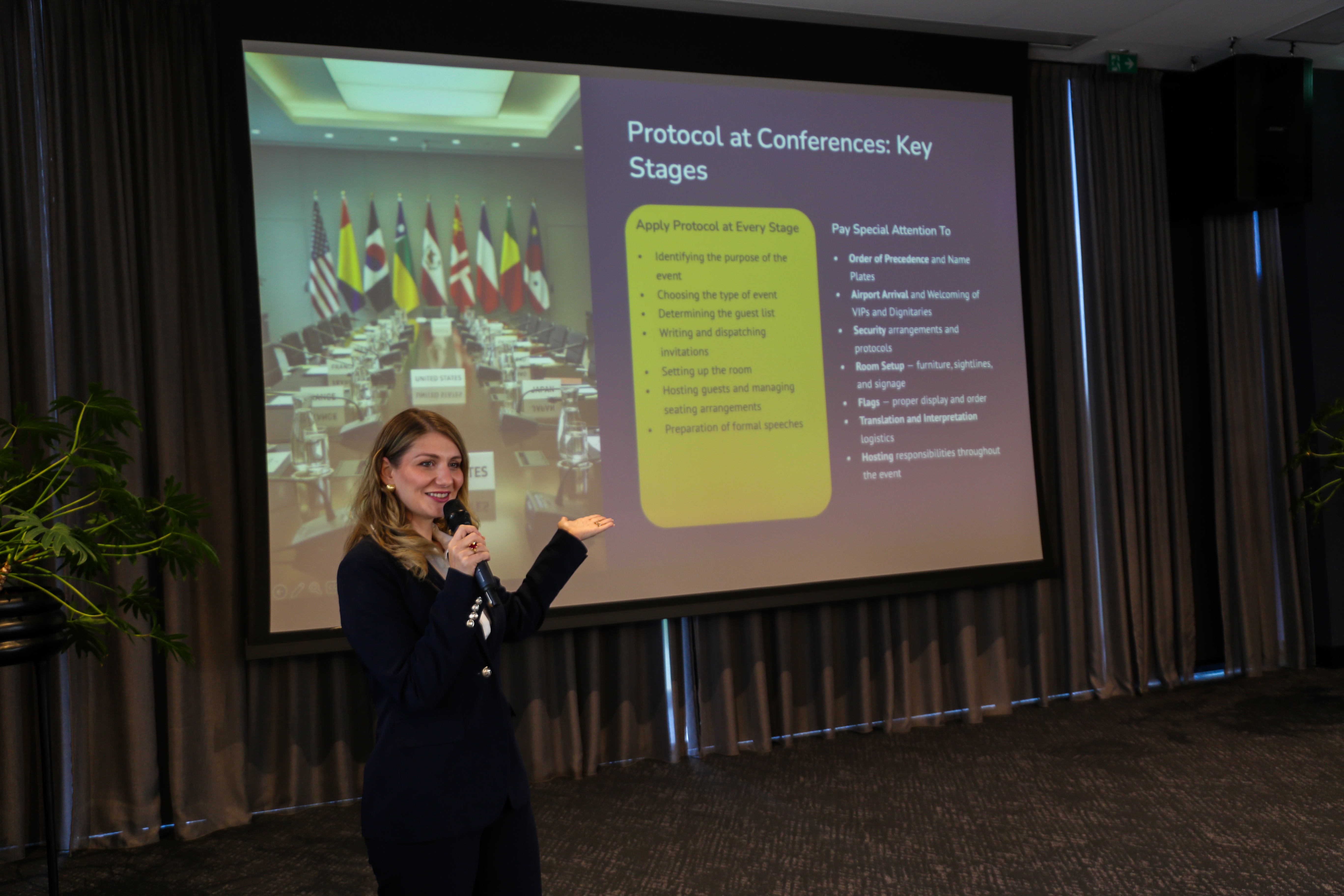 Dr. Isabelle Vladoiu teaching Diplomatic protocol