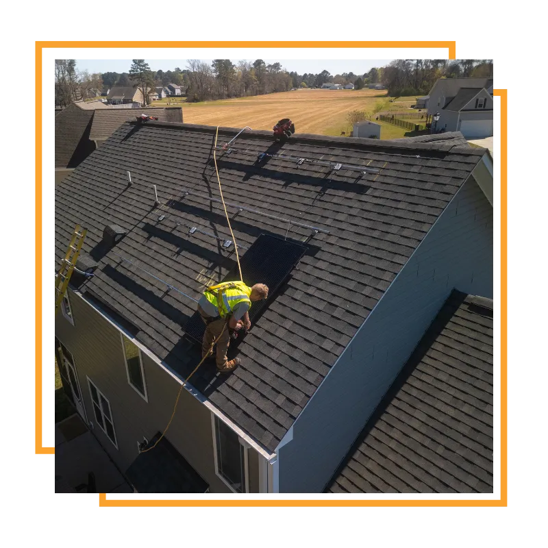 Roof repair service in progress on a home in Plymouth, MA