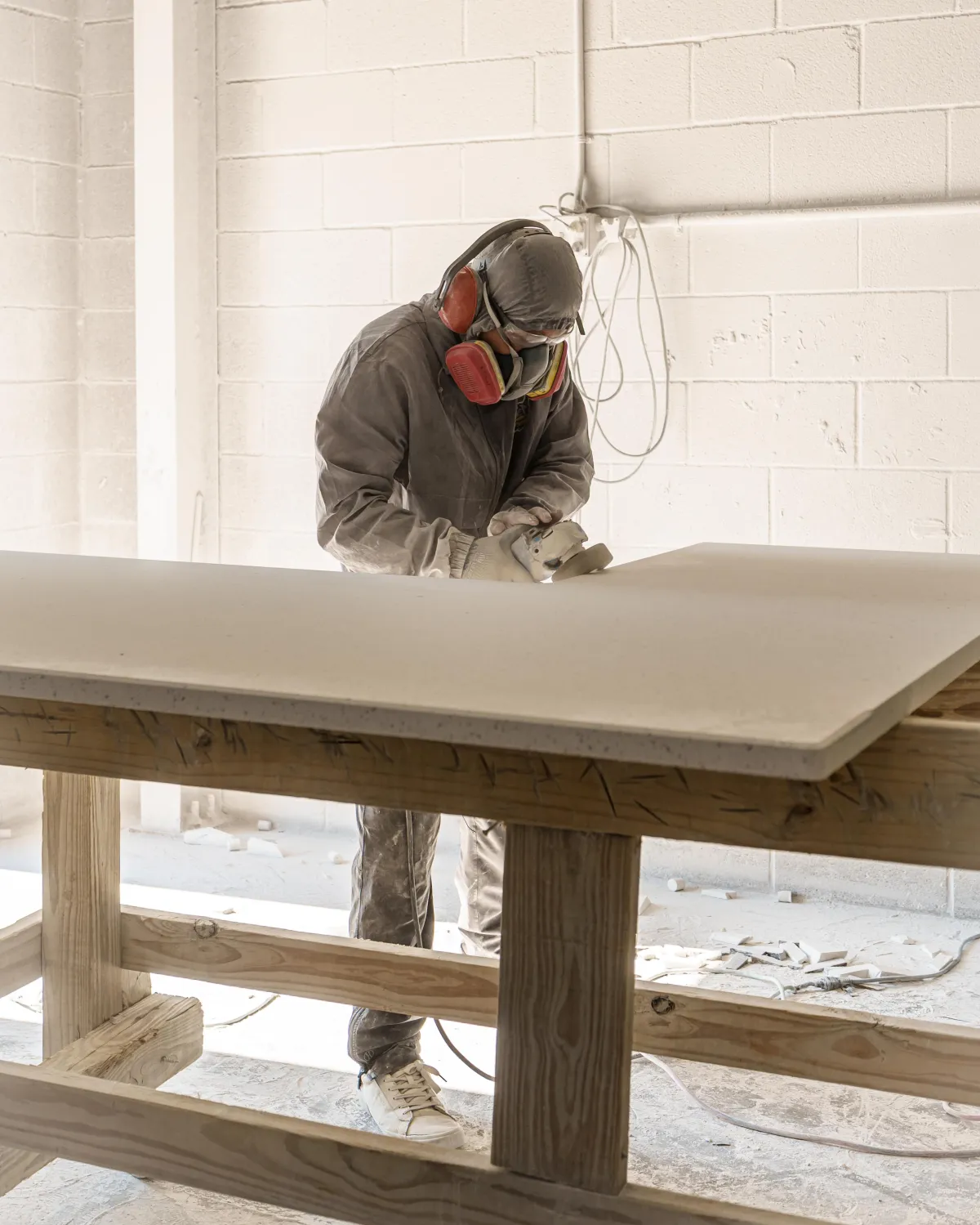 the Quality First team measuring a marble slab