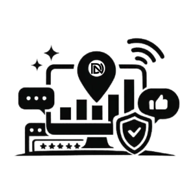 Ícone de plataforma com site, páginas de posicionamento, CRM e automações
