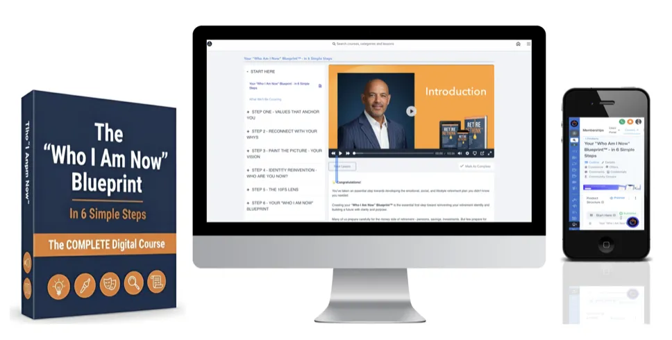 Preview of the 6-Step Retirement Identity Reset Course dashboard