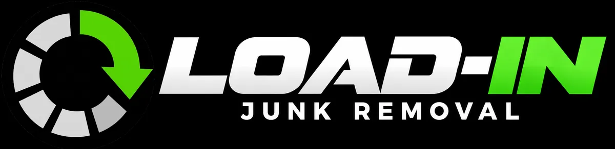 Load-In Junk Removal logo featuring bold, slightly italicized sans-serif text in white and bright green