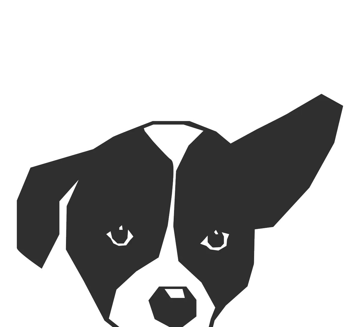 Black and white dog cartoon with one ear up and one ear down