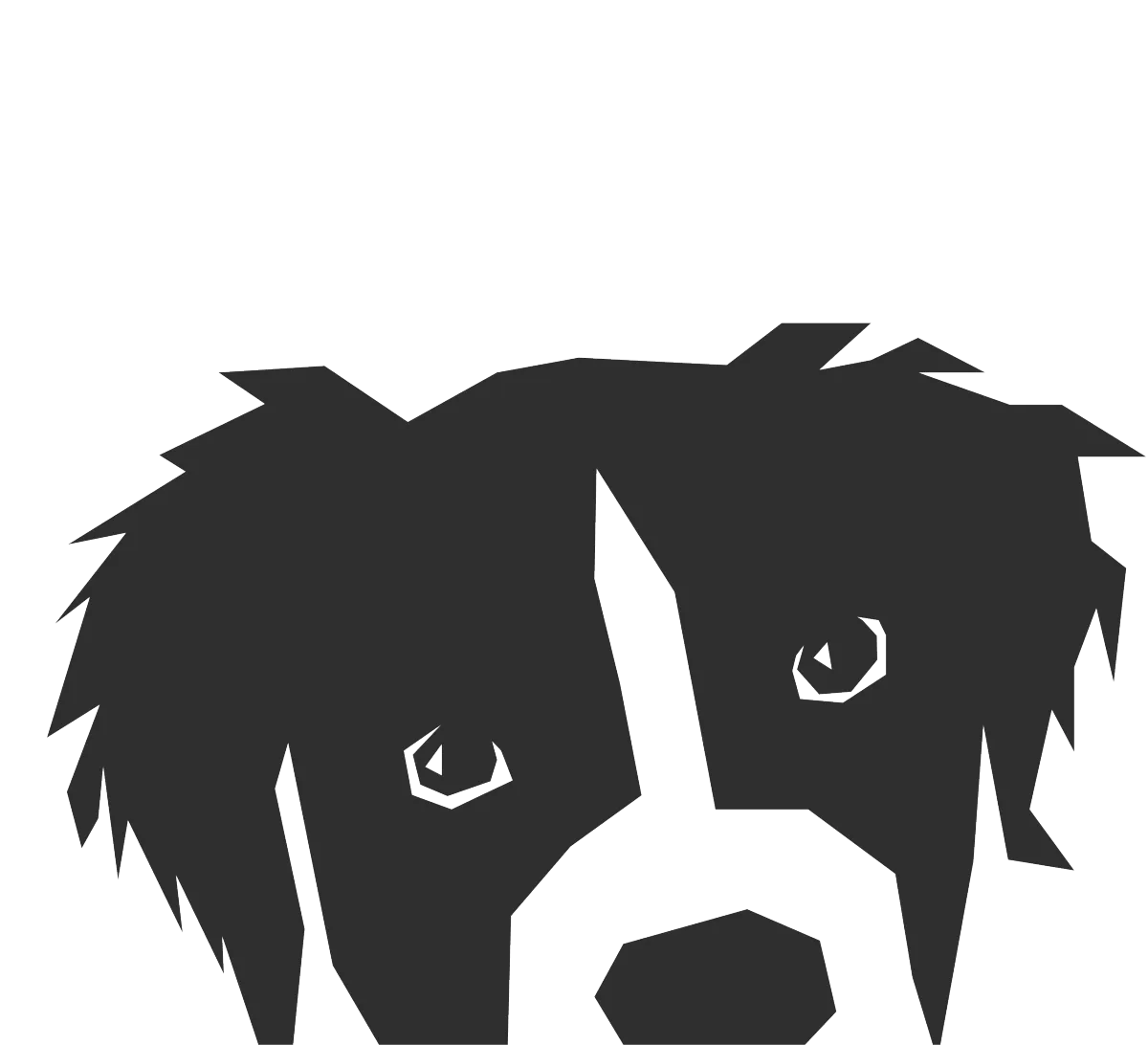 Black and white dog cartoon with a tilted head