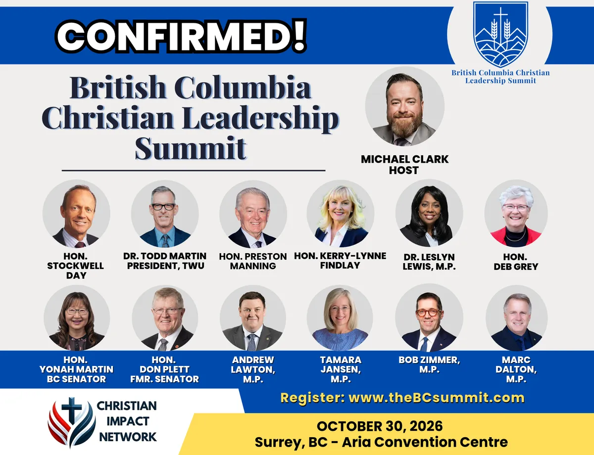 British Columbia Christian Leadership Summit — trimmed original poster; event postponed to early 2027