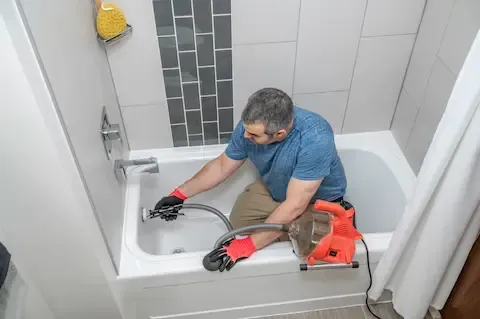 Professional drain cleaning in Auburn, AL clearing bathtub clogs by Auburn Plumbing Pros.
