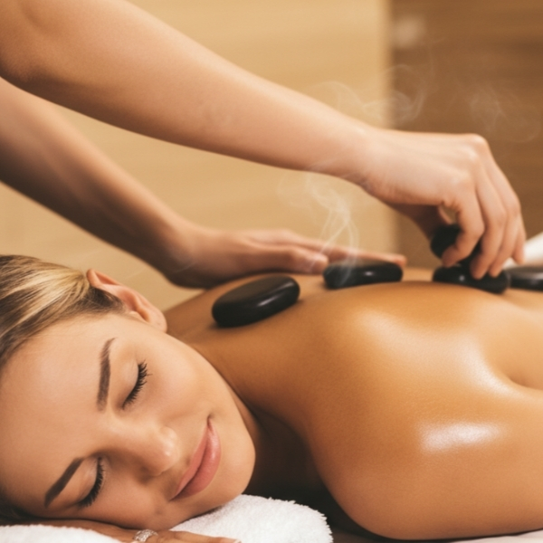 Hot stone massage therapy at Aya Thai Massage and Wellness
