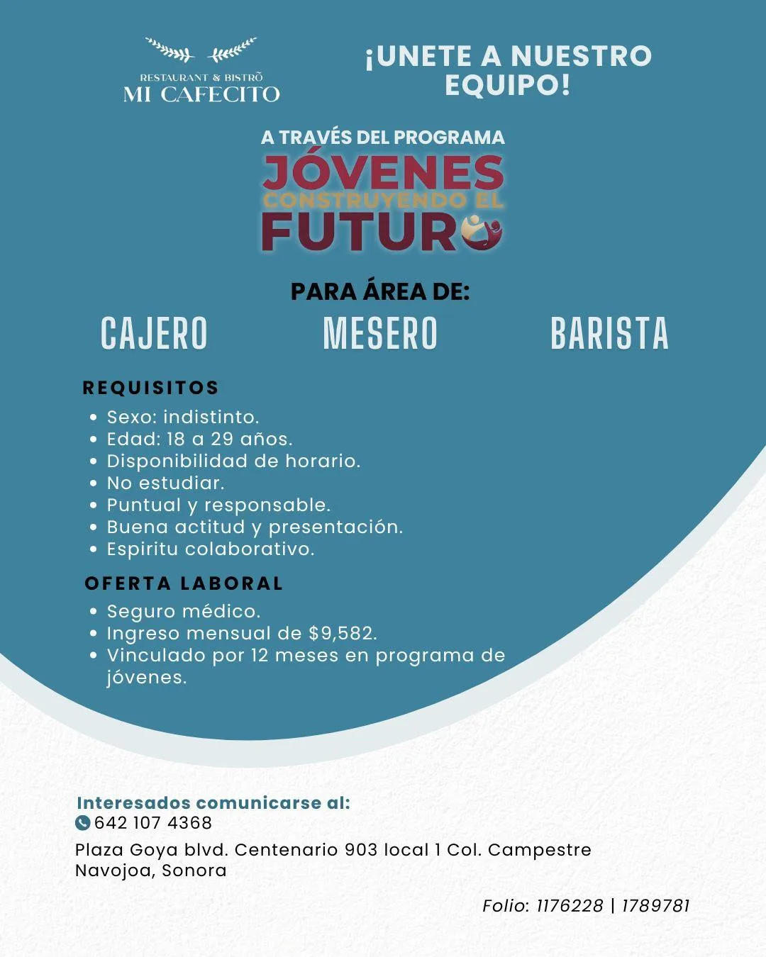 Cajero, Mesero o Barista 