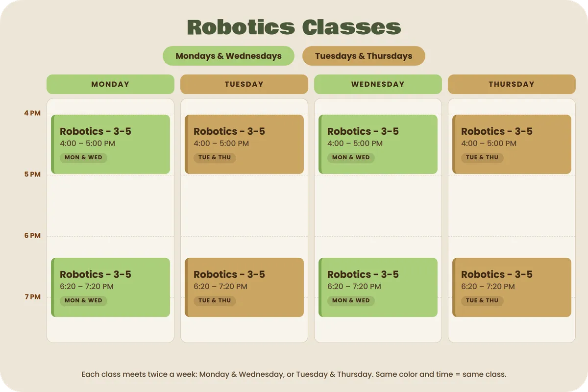 Robotics Fall Calendar