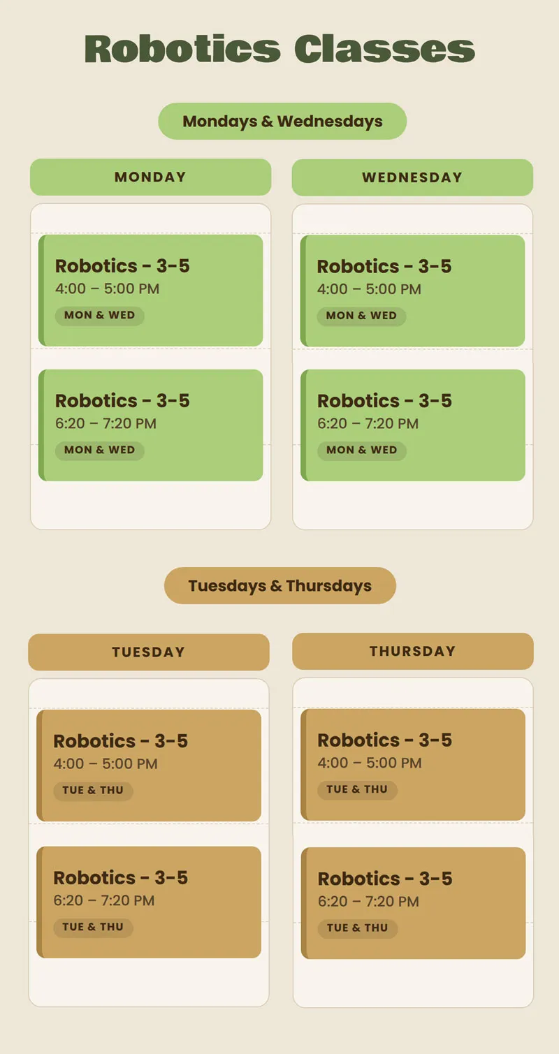 Robotics Fall Calendar
