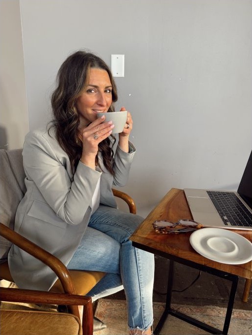 Theresa Delano in a private working conversation over coffee