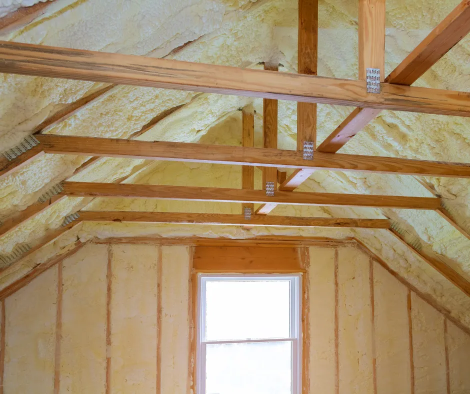Spray foam insulation on ceiling