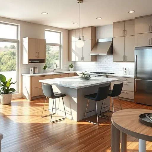 Recently remodeled kitchen in Vista CA with modern cabinetry, granite countertops, and bright natural lighting.