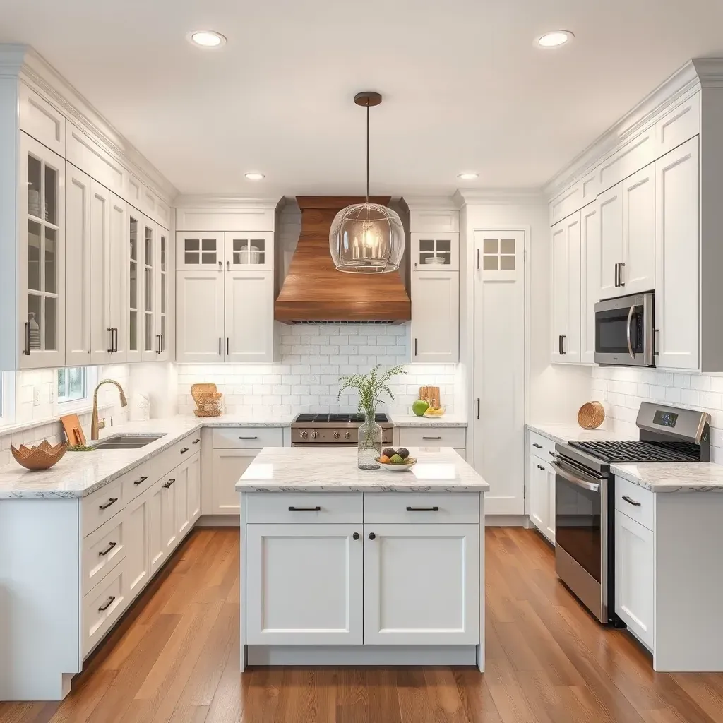 Luxurious Fairbanks Ranch kitchen with open design, large windows, quartz island, dark hardwood floors, stainless steel appliances.