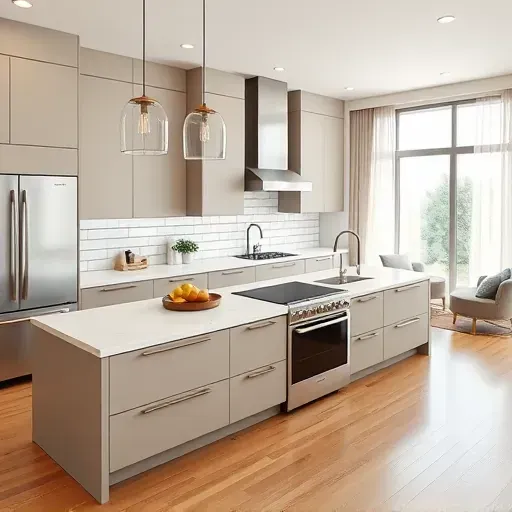 Fully renovated modern kitchen in 4S Ranch CA with sleek matte cabinets stainless steel appliances quartz countertops and natural daylight