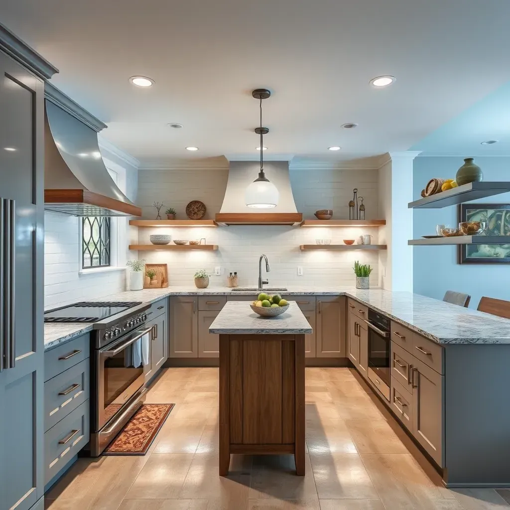 Remodeled Del Dios, CA kitchen with sleek neutral cabinets, quartz island, stainless steel appliances, and natural light.