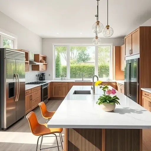 Beautifully remodeled kitchen in Deer Springs CA with stainless steel appliances, custom cabinets, quartz countertops, and natural light.