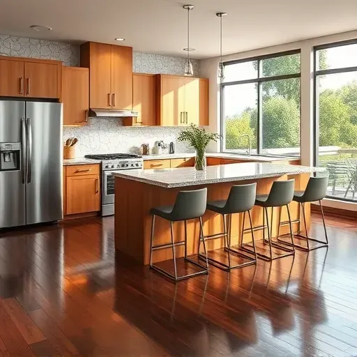 Renovated kitchen in Escondido with modern cabinetry, granite countertops, stainless steel appliances, and warm decor.