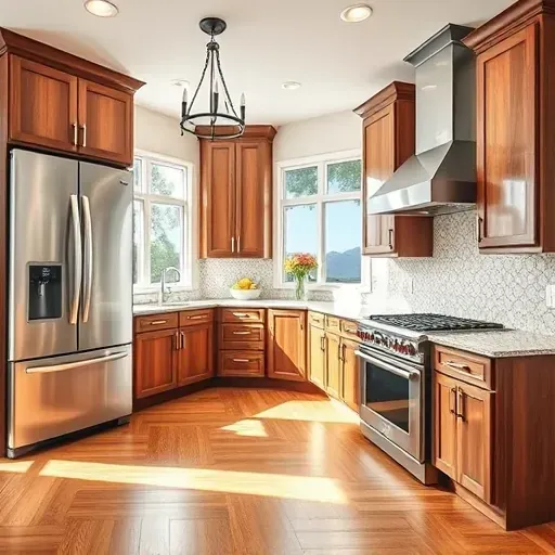 Modern kitchen remodel in Valley Center CA featuring granite countertops, stainless steel appliances, and dark cabinetry.