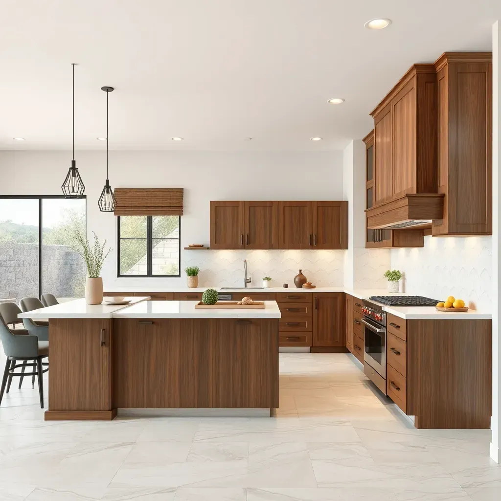 A modern kitchen in Bonsall, CA featuring sleek cabinets, stainless steel appliances, and a stylish island.
